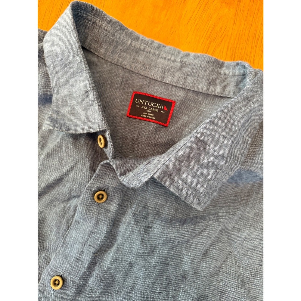 UNTUCKit Mens XXXL Tall Blue 100% Linen Long Sleeve Button Down Shirt Chambray